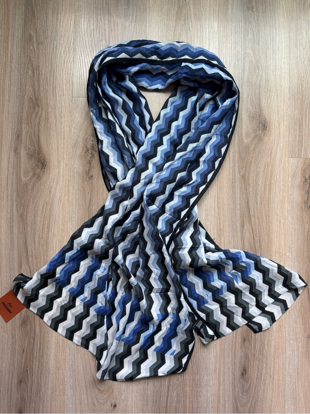 Missoni Unisex Zigzag Scarf in Blue, Black, Gray & White